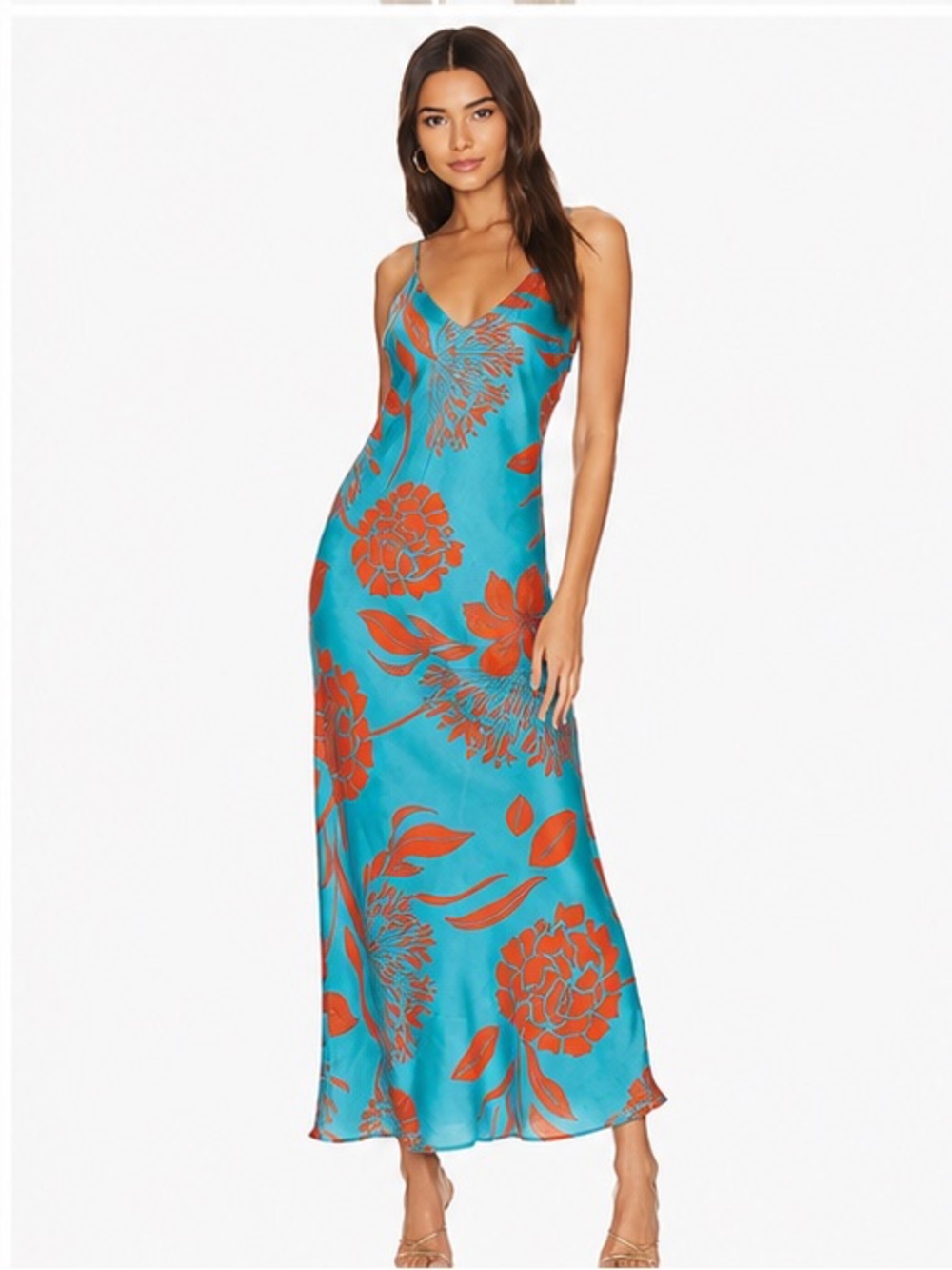 Tropical Floral Slip Maxi Dress – Turquoise & Coral